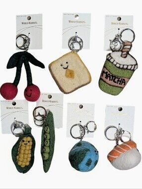 World Market Felted Wool Bag Charms/ Keychains 7pc Lot